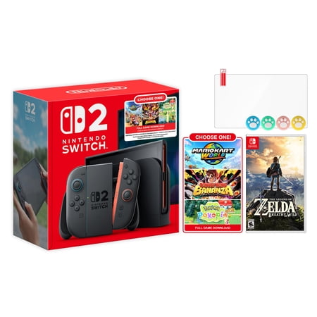 Nintendo Switch 2 Choose Your Game Bundle 256GB 7.9-Inch 1080P Screen, Joy-Con 2 with Mouse Sensor, Dock, with The Legend of Zelda: Breath of the Wild NS1 Game, Joystick Caps & Screen Protector