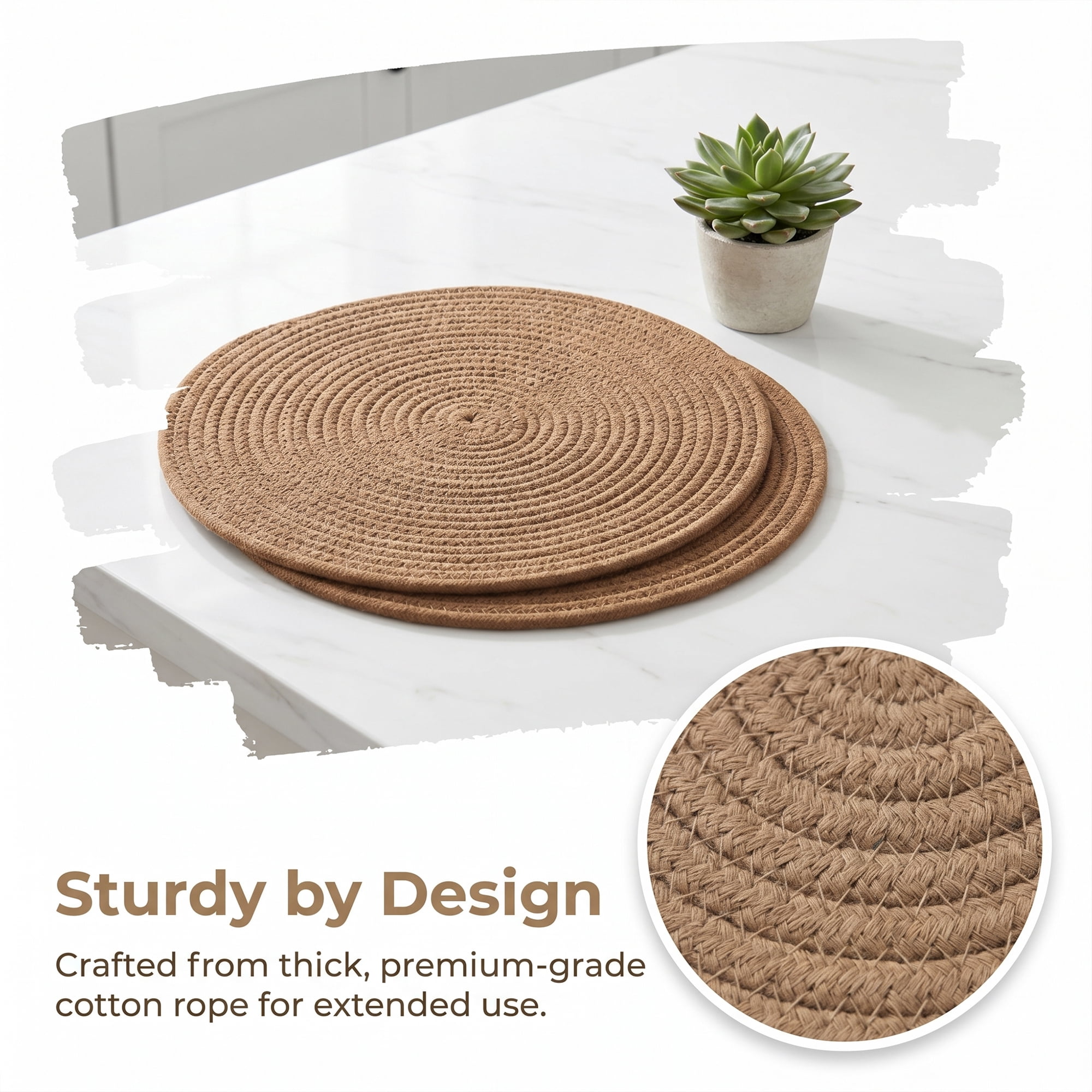 Unique Bargains Placemats Set of 4 Cotton Round Placemats for Dining Table Brown