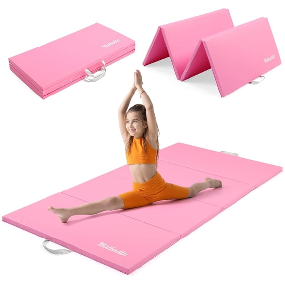 ROVSUN 6' x 3' x 1" Folding Gymnastics Mat, 4-Fold Tumbling Exercise Mat for Kids, Yoga, Cheer and Fitness, Pink