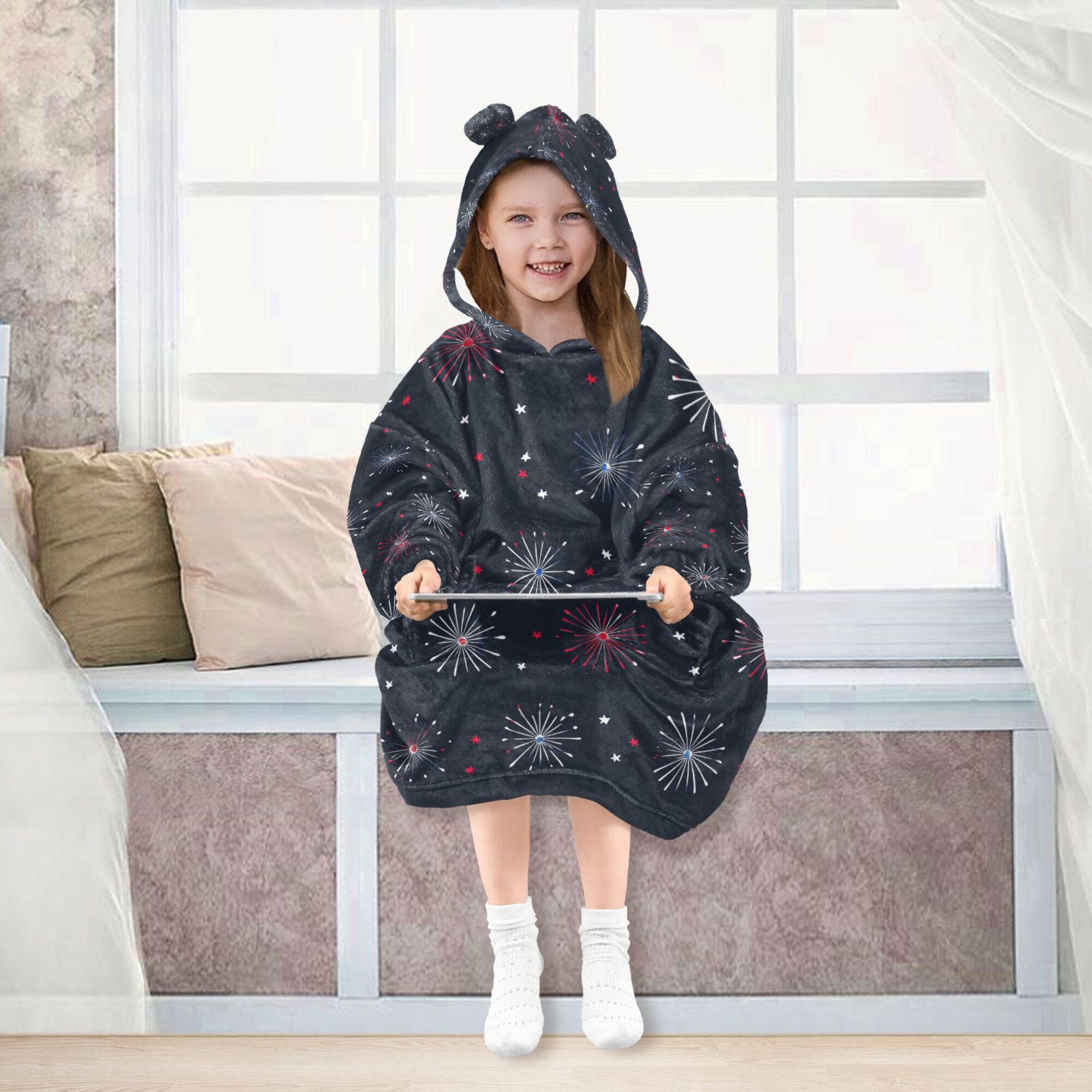 FORMRS Wearable Blanket Hoodie with Sleeves for Kids Cozy Flannel Sweatshirt, Starry Night Pattern