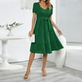 thumbnail image 5 of Baqcunre Womens Dresses Women'S 2023 Summer Casual Flutter Short Sleeve V Neck Smocked Elastic Waist Tiered Midi Dress Women'S Casual Dresses Midi Dress Green Dress M, 5 of 9