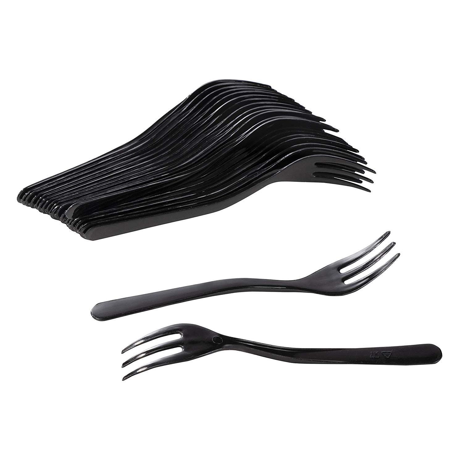 Mini Tasting Forks Dessert Shooters Disposable Forks for Salad Black Catering Party Supplies 150-Pack Plastic Tasting Sampling Forks Set Small Appetizers Fruit 3.5 x 0.6 Inches