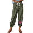 thumbnail image 2 of WJHWSX Women's Pants,Pants for Womem,Casual Pants for Women,Drawstring,Fitted,Printed,Cotton,Linen ,Army Green,XL(US:10), 2 of 4