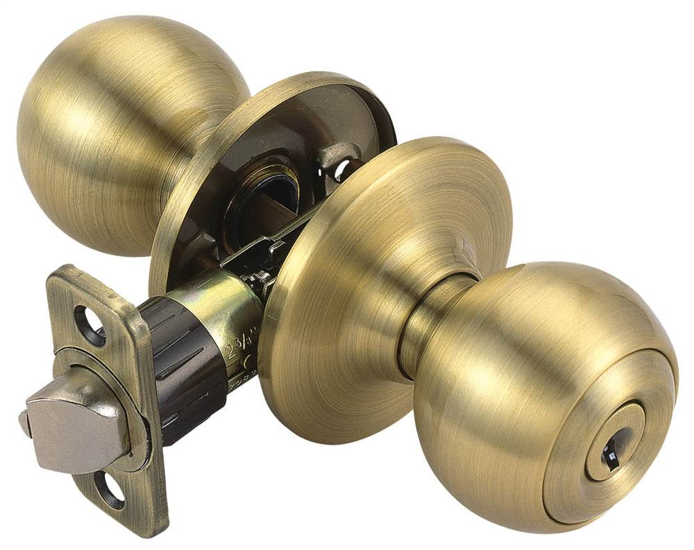Universal Latch Entry Door Knob in Antique Brass