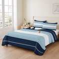 thumbnail image 2 of Twin Quilt Set 68''x86'', Navy Blue Aqua Stripe Lightweight Summer Bedspread Coverlet Set with 2 Pillow Shams, Modern Art Horizontal Striped Breathable All Season Quilt Bedding for Dorm/Bedroom, 2 of 9