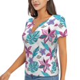 thumbnail image 2 of Wukai Hawaiian Style Casual V-Neck Graphic Tees for Women: Lightweight and Breathable Summer Tops with Stylish Design-Small, 2 of 8