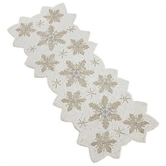 Fennco Styles Exquisite Hand Beaded Christmas Snowflake Table Runner 13 x 35 Inch - White Table Cover for Holiday, Home DÃ©cor, Banquets and Special Occasion
