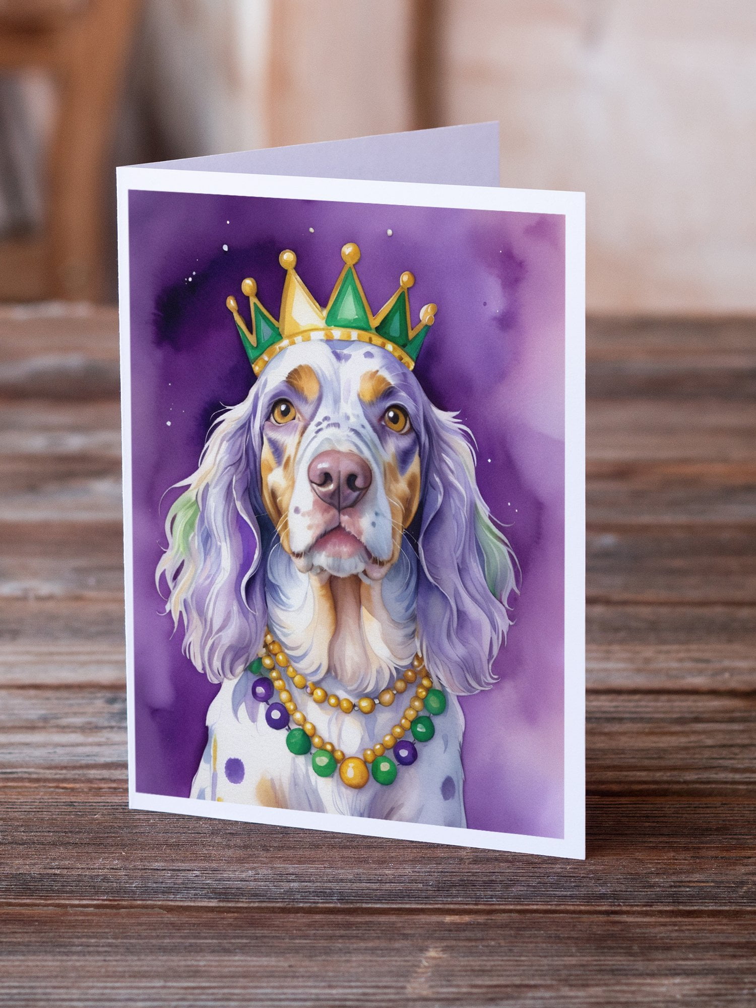 English Setter King of Mardi Gras Greeting Cards Pack of 8 7 in x 5 in