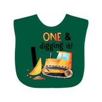 Inktastic One and Digging It Bulldozer 1st Birthday Boys or Girls Baby Bib