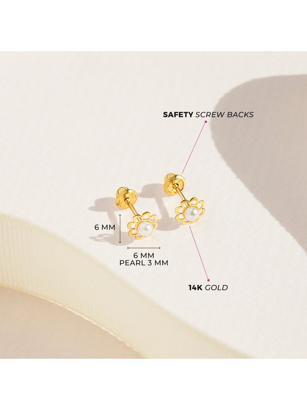 5mm Pearl Screw Back Earrings for Girls in 14K Yellow Gold | Jewelry Vine