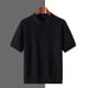 thumbnail image 2 of Camisa de punto con solapa y manga media para hombre: color liso, corte holgado, prenda informal de verano para llevar al aire libre o en casa., 2 of 8