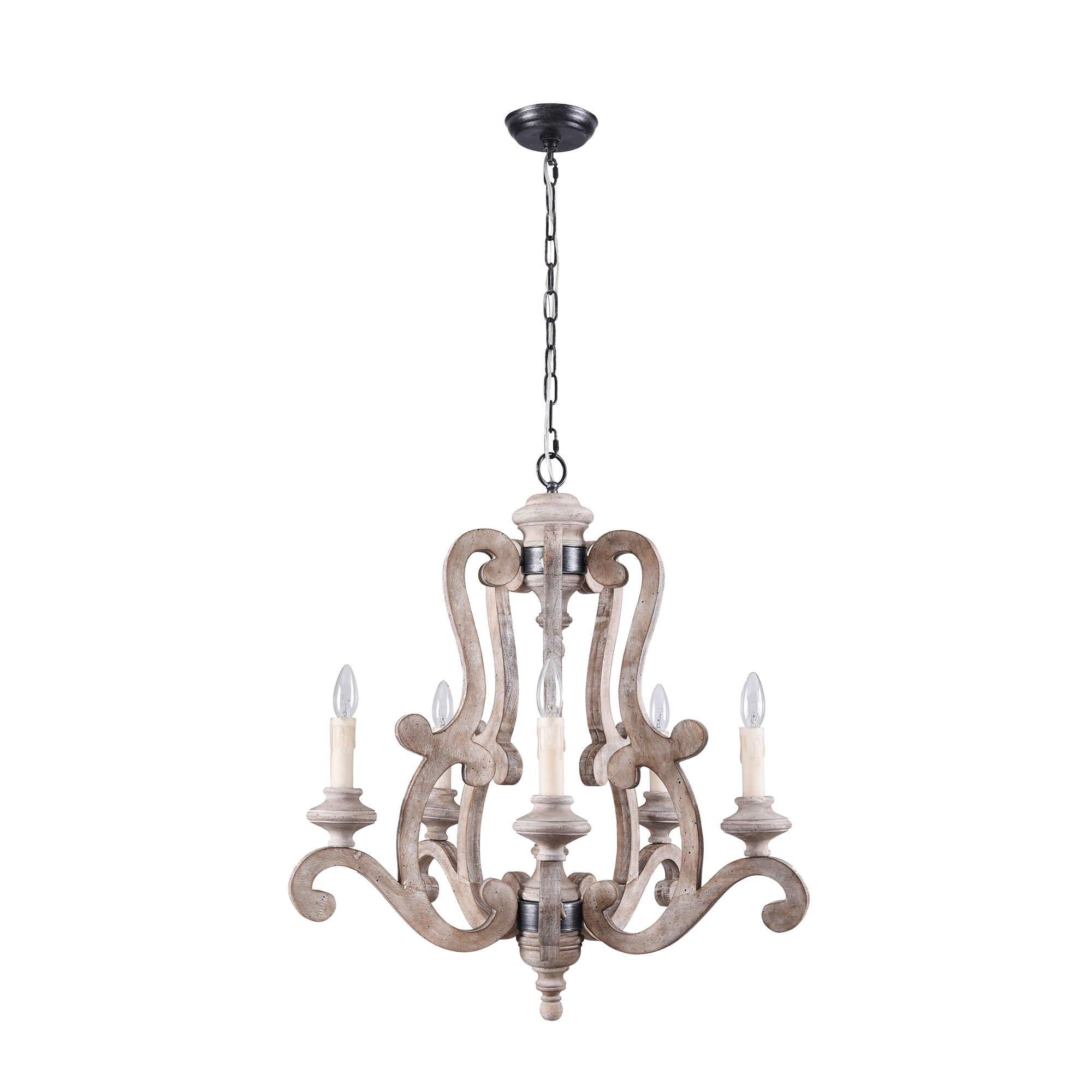 5-Light Wooden White Vintage Chandelier