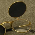 thumbnail image 4 of Gafas de sol plegables Steampunk para hombres y mujeres, lentes dobles, marco de aleación transparente, sombra UV400, 4 of 5