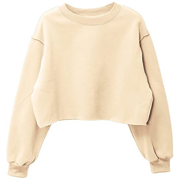 Skpblutn Oversized Sweatshirt for Women Tops Crew Neck Pullover Short Crop Top Winter Fall Long Sleeve Round Neckline Casual Sweatshirts