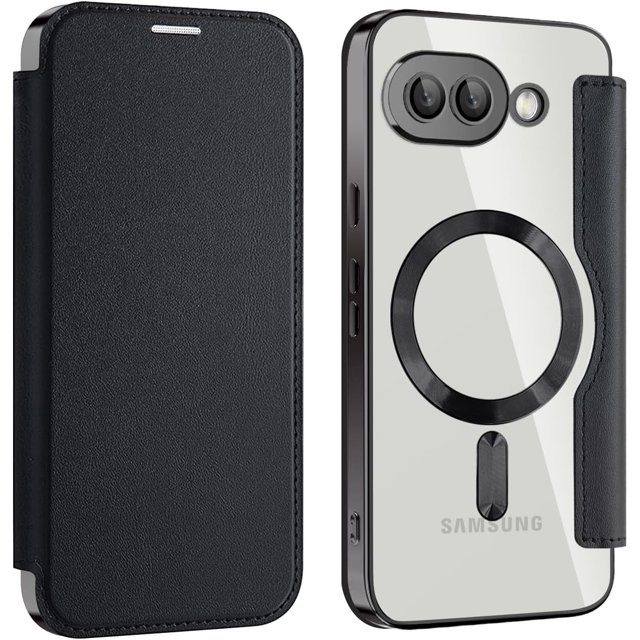 KOMI Premium PU Leather Wallet Flip Case for Google Pixel 9A - Business Classic Solid Color, Magnetic TPU Shell, Wireless Charging Black