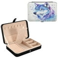 thumbnail image 2 of Leather Jewelry Box Rectangular 8.27x5.5x1.78In Travel Jewelry Storage Earrings Necklace Bracelet Watch Brooch Storage Cool Blue Wolf, 2 of 8