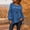 Blue, variant on Women's Fringe Blouse,Round Neck Puff Balloon Long Sleeve Loose Fit Shirt,Crinkled Textured Tunic Top with Frill Trim for Casual Daily Wear Grey M