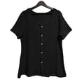 thumbnail image 4 of YUGYXL Womens Short Sleeve Sweater Crew Neck Knitted Tops Front Button Decor Casual Ribbed Shirt Pullover Blouse Shirts Black S, 4 of 5