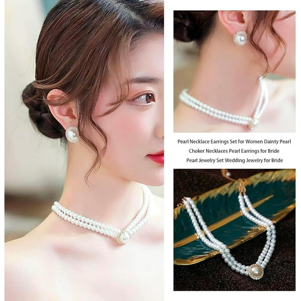 Juego de collar y aretes de perlas gargantilla de perlas collar de perlas de imitacion collar de perlas pulseras de perlas conjunto de aretes