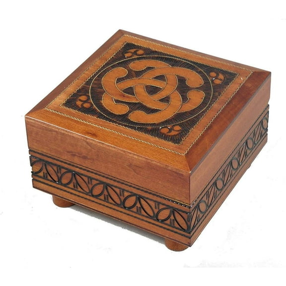 Celtic Knot Box Handmade Wood Keepsake Secret Opening Trick Puzzle Jewelry Box Made in Poland