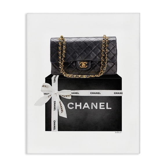 Stupell Industries Art Deco Black Quilted Purse on Bold Glam Bow Box Canvas Art, 24 x 30, by Amanda Greenwood