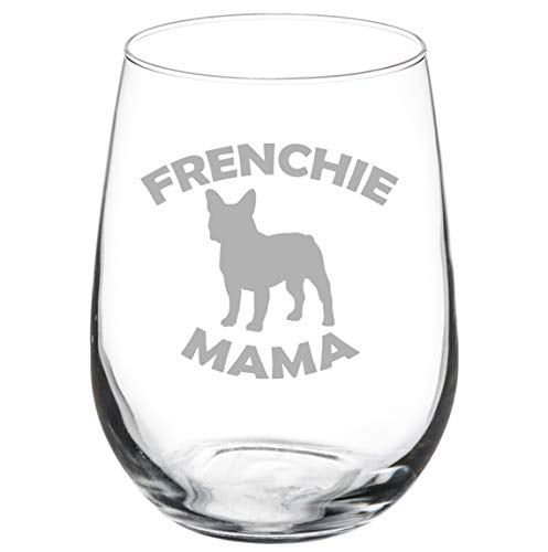 17 oz Stemless Wine Glass Goblet Frenchie French Bulldog Face Floral