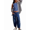 thumbnail image 3 of Pantalones Vaqueros Holgados de Tiro Bajo para Mujer, Informales, con Cintura Elástica y Bolsillos. Azul L, 3 of 10
