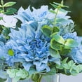thumbnail image 3 of Enova Home Mixed Artificial Silk Dahlia Flowers Arrangement in Cube Glass Vase With Faux Water For Home Office Decoration (Blue), 3 of 4