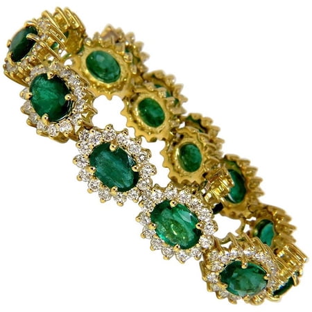 30.26CT NATURAL ZAMBIA VIVID GREEN EMERALD DIAMONDS BRACELET 8.5 INCH