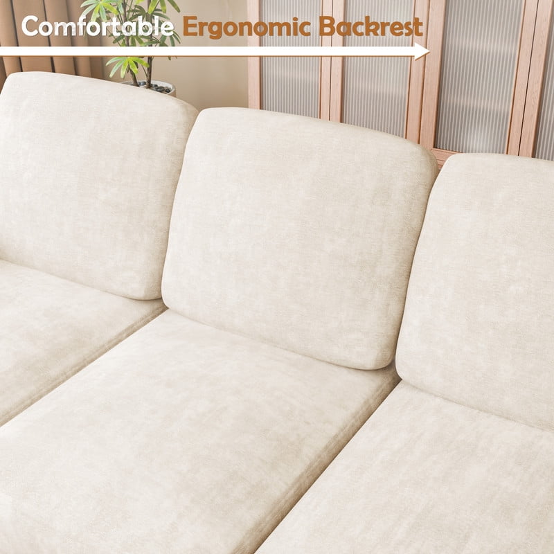 Lacoo 3 Seat Sectional Sofa L-Shaped Couch with Reversible Ottoman Convertible Cloud Couch for Living Room,White