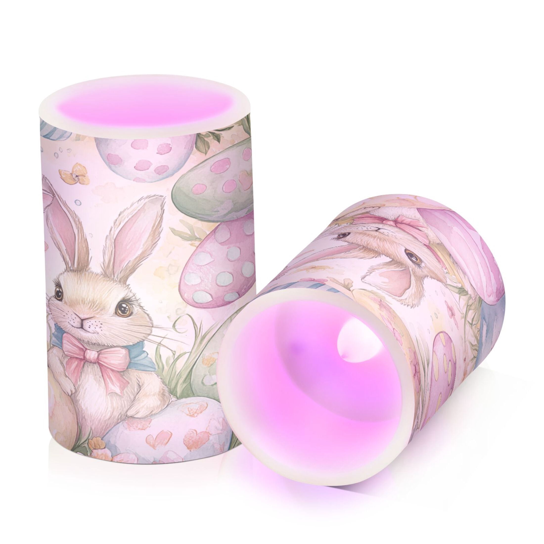 Flickering Flameless LED Candles set of 2 Battery Operated 18-Key Remotes Timer Halloween Fall Decor Cute Bunnies and Easter Eggs D3''xH4''5''