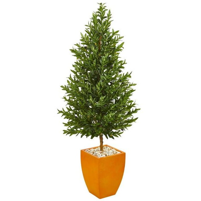 Nearly Natural 9350 5.5 in. Olive Cone Topiary Artificial Tree in Orange Planter
