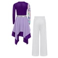 thumbnail image 4 of Choomomo Kids Girls Worship Praise Dance Outfit Camouflage Printed Irregular Liturgical Dress with Wide Leg Pants Purple White 16, 4 of 5