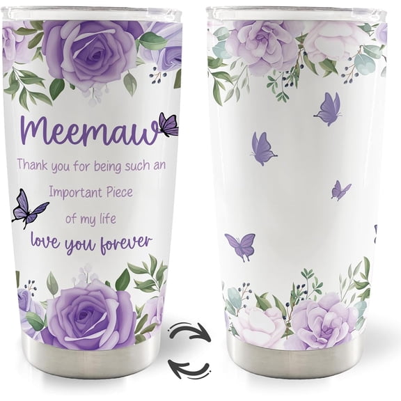 Meemaw Mothers Day Christmas Birthday Thank You Gifts Gift 20oz Travel Coffee Mug Tumbler for Grandma from Grandkids Grandchildren, Memaw Water Stainless Steel Tumbler with Lid and Straw