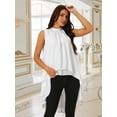 thumbnail image 4 of DARING DIVA Women's Tie Back High Low Mock Neck Blouse Tops S White, 4 of 7
