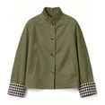 thumbnail image 5 of QIYAGBSA Cropped Jackets for Women Ruffle Stand Collar Button Down Plaid Cuffs Lightweight Long Sleeve with Pockets for Fall Casual Weekend Wear, 5 of 9