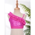thumbnail image 3 of TiaoBug Kids Girls Asymmetrical Ruffled Sequin Performance Crop Tops Modern Jazz Hip Hop One Shoulder Dance Top Hot Pink 6, 3 of 7
