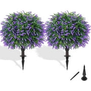 Artificial boxwood 27 inch lavender flower ball tree, artificial shrubbery with ground spikes, artificial plant that can withstand indoor ultraviolet rays, outdoor decoration very suitable for gard