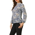 thumbnail image 4 of INSPIRE CHIC Women's Floral Semi Sheer Keyhole Blouses Stand Collar Puff Long Sleeve Tops, 4 of 6