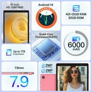 10 inch Android 14 Tablet，Android Tablets Quad Core Processor,4GB+32GB+1TB Expandable Tablet Computer,1280*800 IPS Screen,6000mAh Battery,WiFi - Pink