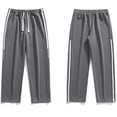 thumbnail image 4 of LWavelet Men's Side Striped Wide Leg Joggers with Text Detail - Drawstring Waist Trendy Casual Daily Pants Dark Gray M, 4 of 4
