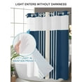 thumbnail image 4 of No Hook Cloth Fabric Shower Curtain with Snap in Liner, Navy Blue Beige Striped Waterproof Shower Curtains Set with See Through Top Window, Modern Farmhouse Retro Lines Bath Curtains Shower 66"x72", 4 of 6