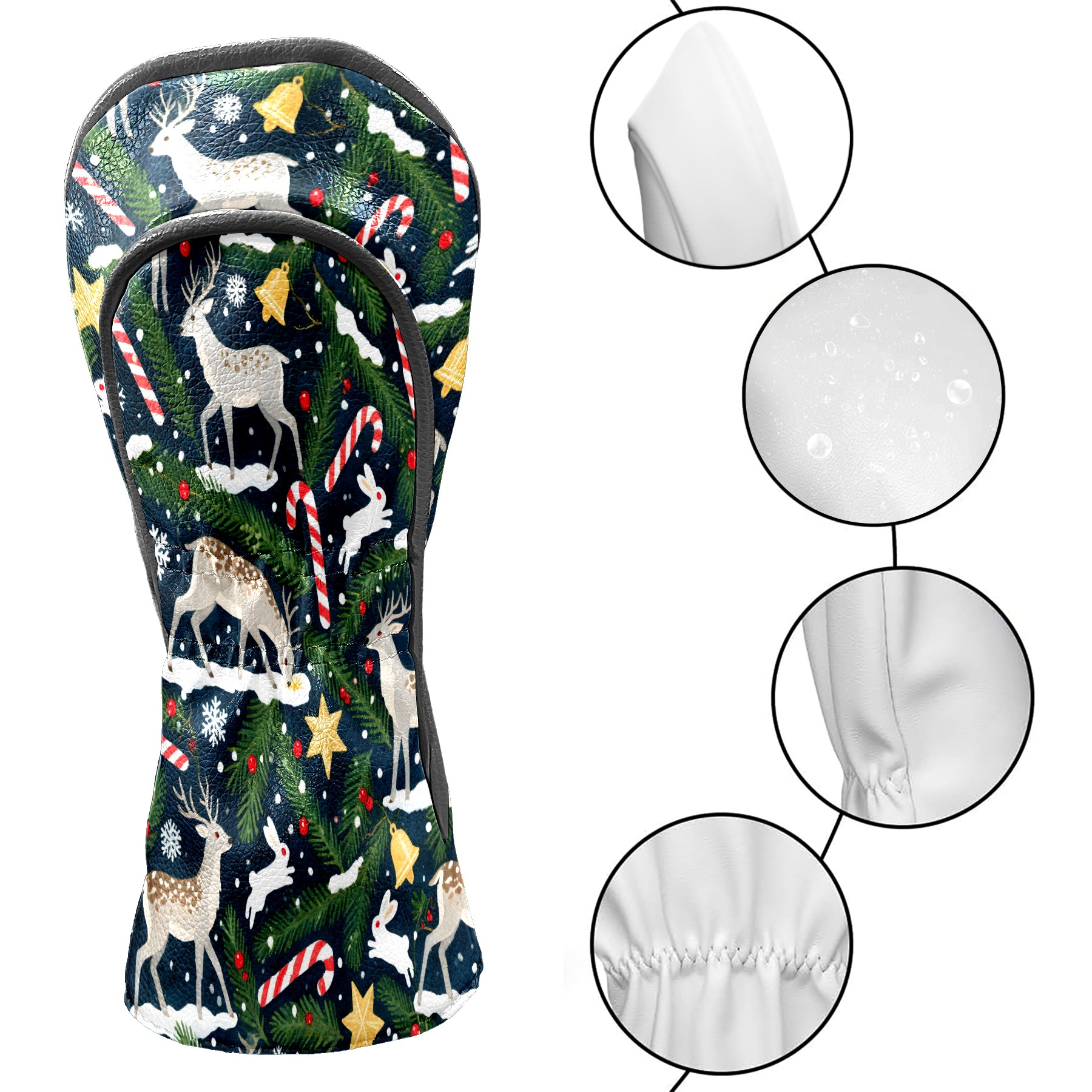 Golf Club Covers, Deer Premium PU Leather Driver Hybrid Putter Head Covers with Velvet Lining, Waterproof Golf Gifts for Men Women