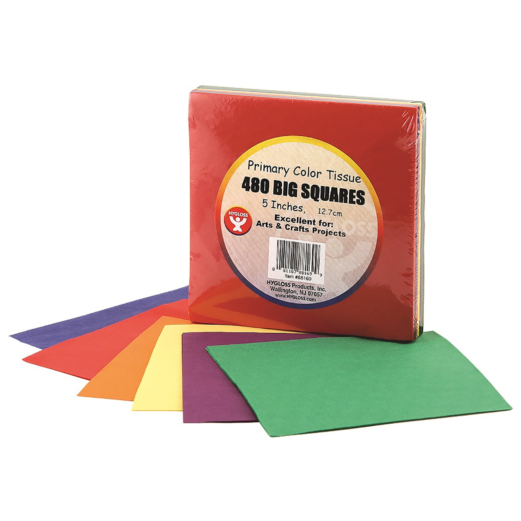 Hygloss Tissue Paper Squares, 5", Primary Colors, 480 Per Pack, 3 Packs