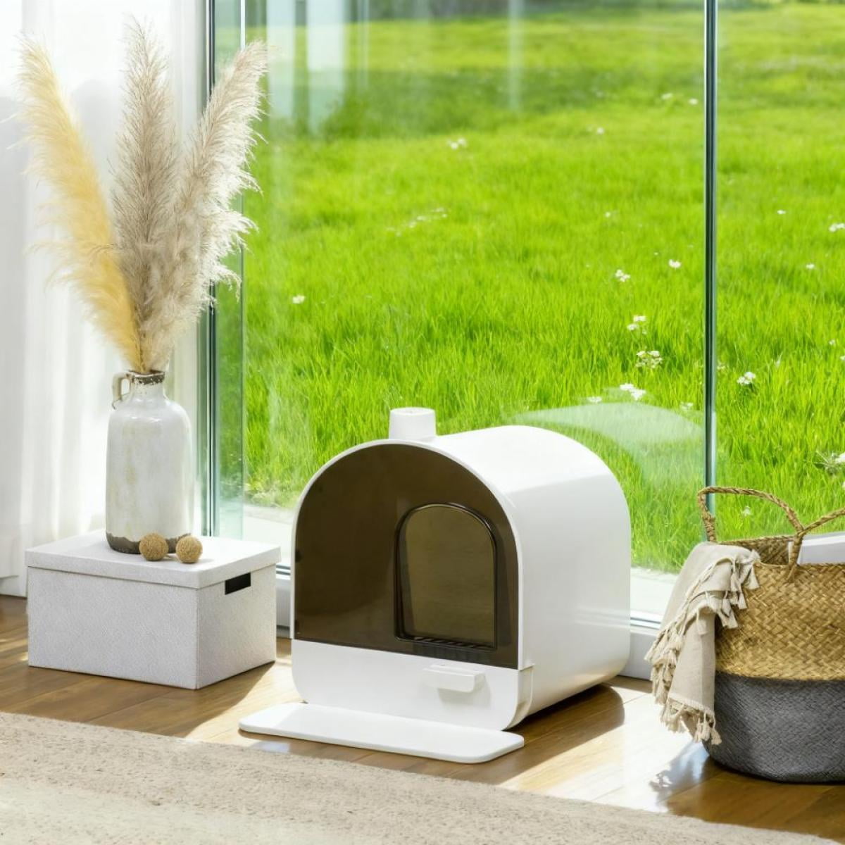 17" Hooded Enclosed Plastic Cat Litter Box - Deodorizing Filter, Removable Tray & Entrance Mat, for Small Cats/Kittens Under 10 lbs (17"Lx17.25"Wx18.5"H)