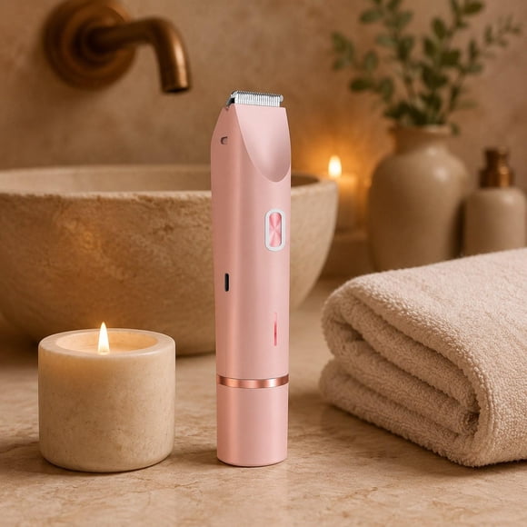 Afeitadora eléctrica 2 en 1 para mujer, doble cabezal, portátil, resistente al agua IPX7, inalámbrica, recortadora bikini para mujer, afeitadora Rosa