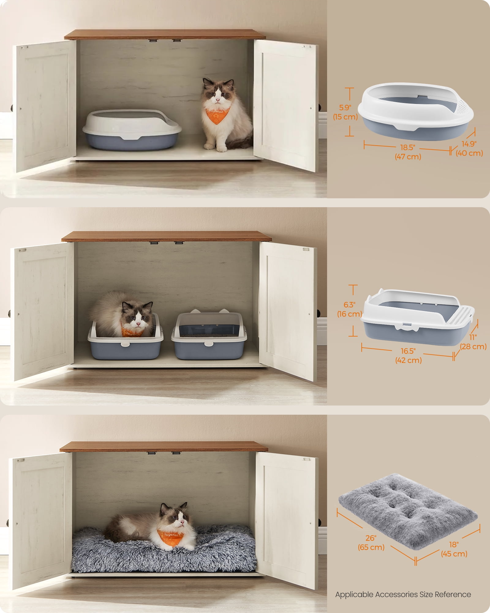 Feandrea Cat Litter Box Enclosure, Litter Box Furniture Hidden, Indoor Cat House, End Table, 27.6 x 19.7 x 19.7 Inches, Rustic White and Honey Brown