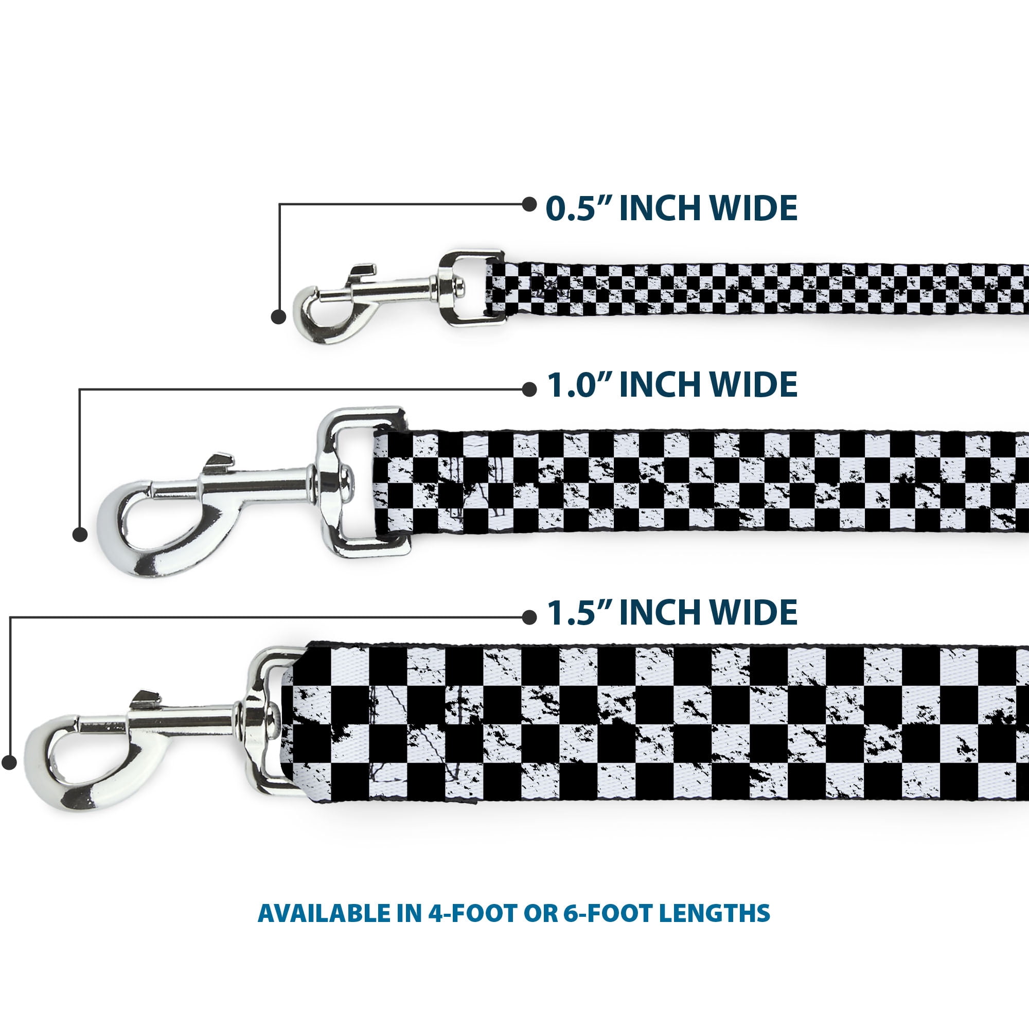 Buckle-Down Pet Leash, Dog Leash, Checker Weathered Black White, 6 Feet Long 1.0 Inch Wide