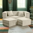 thumbnail image 3 of Jaxx Zipline Convertible Sleeper Loveseat & Ottomans, Textured Microvelvet - Ivory, 3 of 7