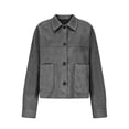 thumbnail image 3 of Luivaraty Suede Jacket Women Plus Size Laple Bomber Jacket Fashion Trendy Long Sleeve Button Up Outwear Jeckets, S-3XL, 3 of 7